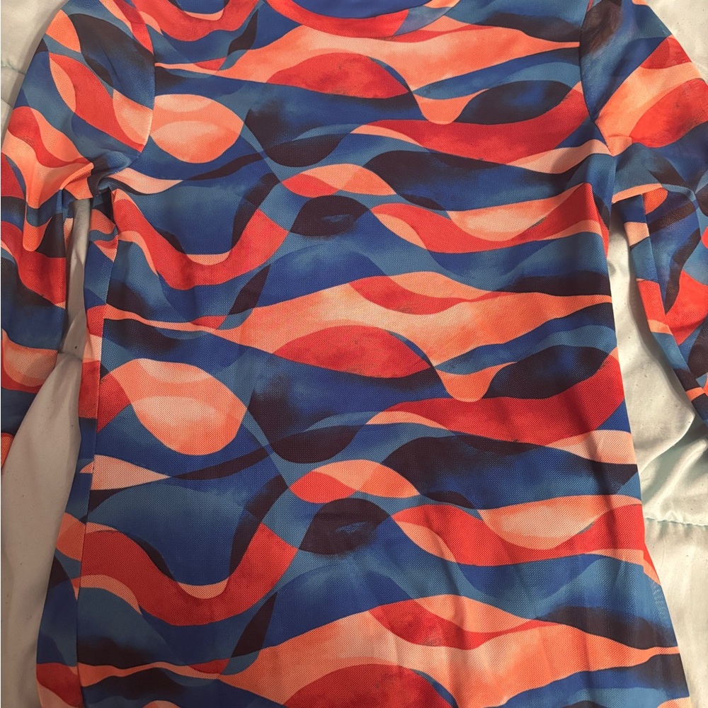 Vibrant Wave Pattern Long Sleeve Dress